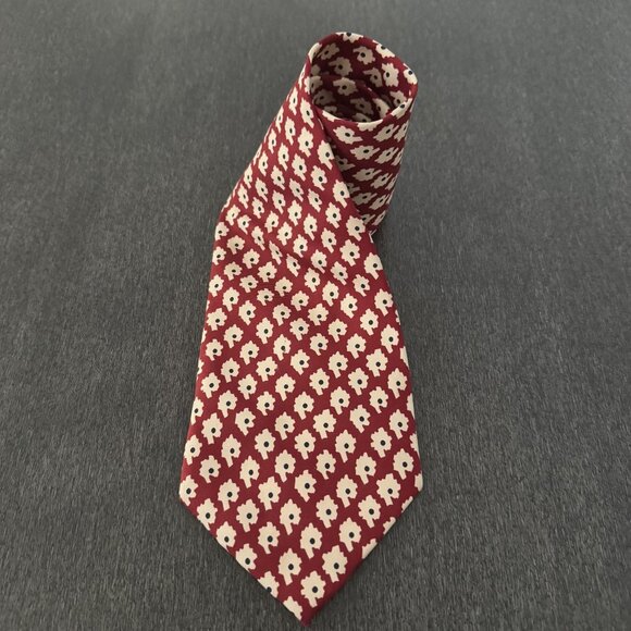 Banana Republic Red & White Floral 100% Silk Necktie Made In Italy - Picture 1 of 7